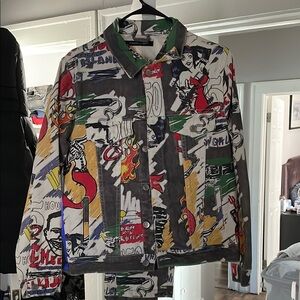 Red and Yellow Lightweight Graphic Shirt Jacket